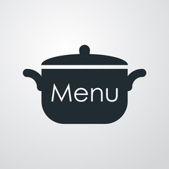 Icono plano Menu y olla sobre fondo degradado gris #3