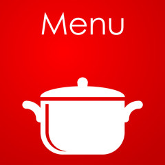 Icono plano Menu y olla sobre fondo degradado rojo #1