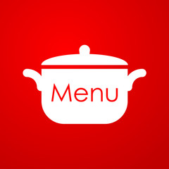Icono plano Menu y olla sobre fondo degradado rojo #3