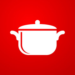Icono plano olla sobre fondo degradado rojo