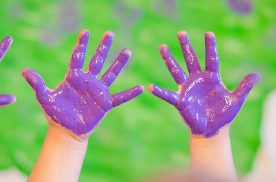 Two children palms in purple colour