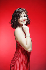 Young woman in red dress