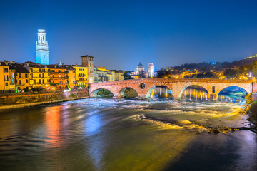 Ponte di Pietra in Verona, Italy - obrazy, fototapety, plakaty
