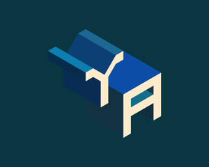 YA isometric 3D letter logo. three-dimensional stock vector alphabet font typography design.