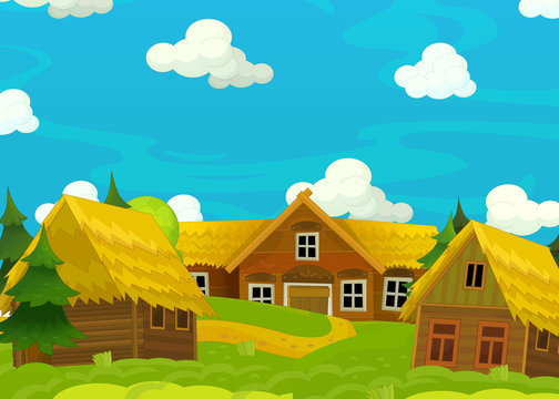 Cartoon scene of the old village - background for different usage - for  game or book - illustration for children Stock Illustration | Adobe Stock