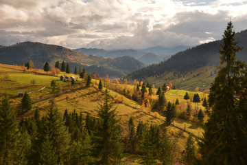 Obraz premium Bucovina hills. Romanian traditional villages landscape