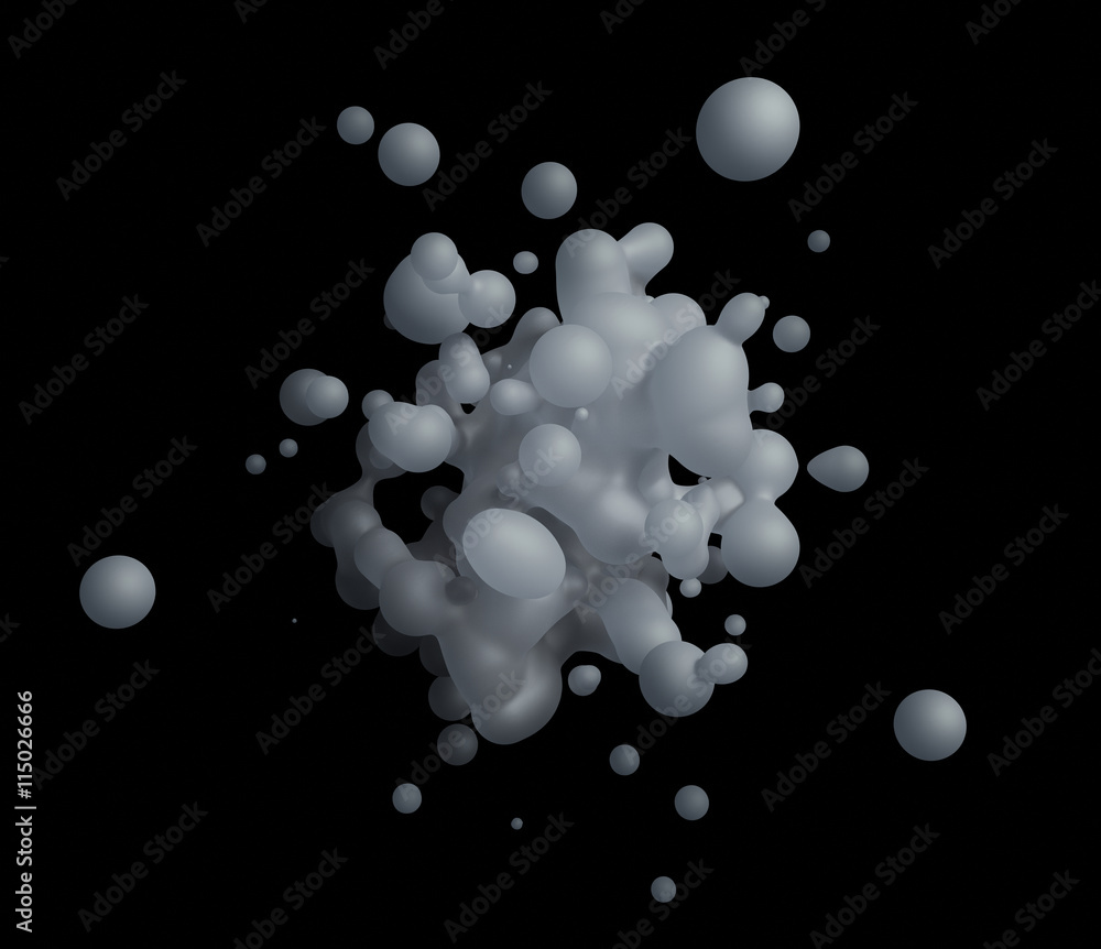 Poster abstract 3d rendering of chaotic liquid in empty space. background with dynamic fluid splash. design