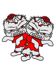 2 friends team party brain comic cartoon evil little sweet child zombie dangerous grim