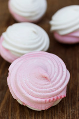 Pink Marshmallows - Zephyr in White Plate. Sweet Dessert Concept