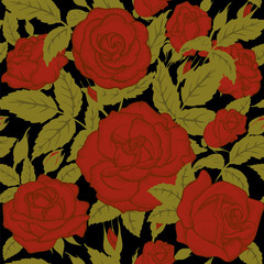 Red roses and leaves