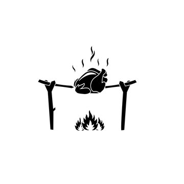 Chicken on bonfire icon. Black icon on white background.