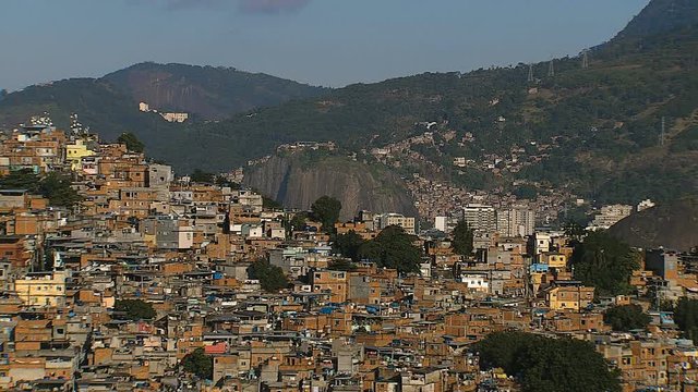 Aerial view of city shanty town on Rio de Janeiro hills, Brazil