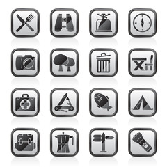 Camping, tourism and travel icons - vector icon set