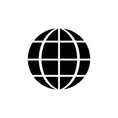 Earth Globe logo icon. Black icon on white background.