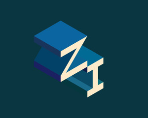 ZI isometric 3D letter logo. three-dimensional stock vector alphabet font typography design.