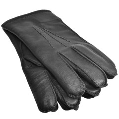 Black Men Deerskin Gloves, Large Detailed Isolated Men's Fine Grain Deer Leather Glove Pair Macro Closeup Studio Shot, Soft Textured Warm Winter Accessory Pattern Detail