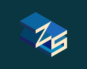 ZS isometric 3D letter logo. three-dimensional stock vector alphabet font typography design.
