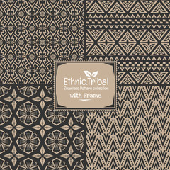 Seamless abstract pattern tribal ethnic style collection with frame
