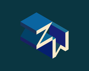 ZW isometric 3D letter logo. three-dimensional stock vector alphabet font typography design.