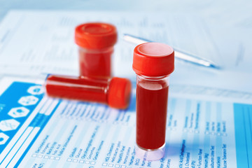 Medical report with analysis, closeup