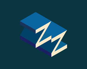 ZZ isometric 3D letter logo. three-dimensional stock vector alphabet font typography design.