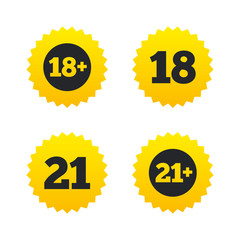 Adult content icons. Eighteen plus years sign.