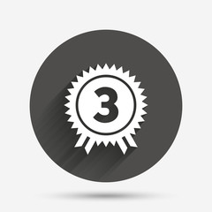 Third place award sign icon. Prize for winner.