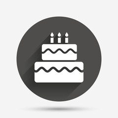 Birthday cake sign icon. Burning candles symbol