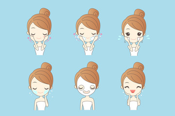 cartoon girl care her face