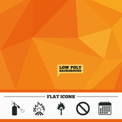 Fire flame icons. Prohibition stop symbol.