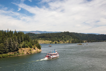 Touristic sternwheeler boat on Columbia River, Oregon, United States.