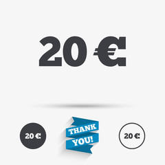 20 Euro sign icon. EUR currency symbol.