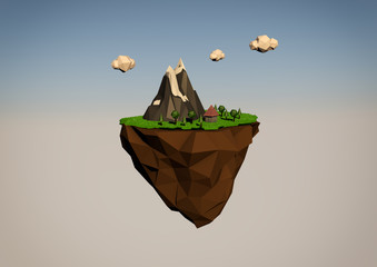Abstract flying island in the low poly style