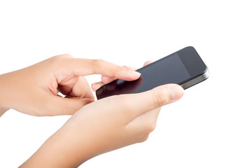 Female hand holding phone isolated with clipping path inside