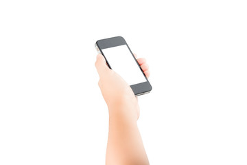 Female hand holding phone isolated with clipping path inside