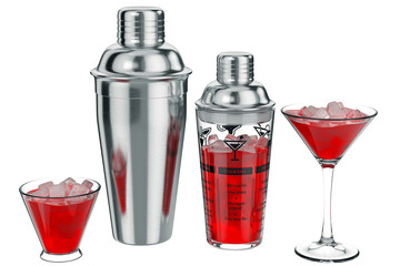 Cocktail shaker metal with ice inside. 3D graphic