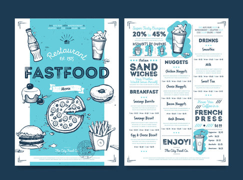 Restaurant Cafe Menu Template Design On Chalkboard Background Vector Illustration