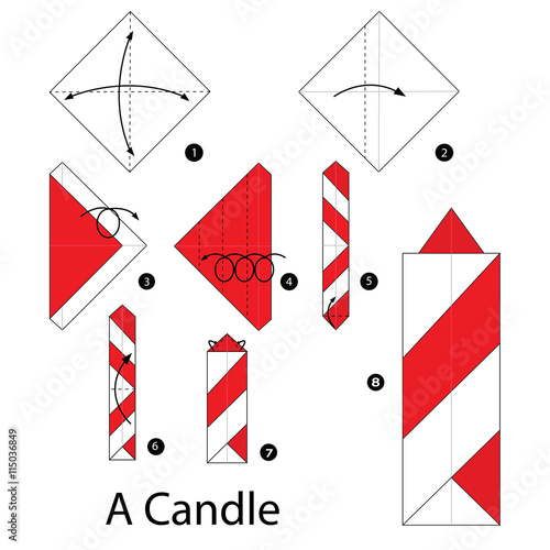 "Step by step instructions how to make origami A Candle." Stock image
