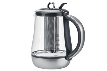 Electric kettle with handle and lid with plastic elements. 3D graphic