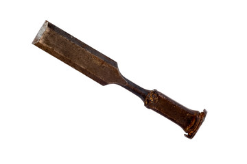 Old metal chisel isolated on white background for carpenter with cliping path