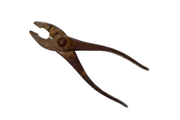 Vintage iron pliers isolated on white background with cliping path.