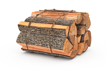 Bunch firewood stack dry chopped. 3D graphic