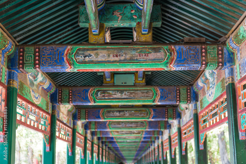 Wall mural long corridor in summer palace, beijing