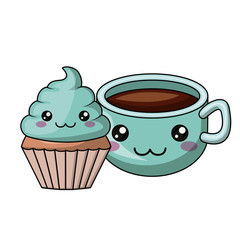 cupcake and coffee character isolated icon design