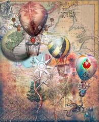 Zelfklevend Fotobehang Steampunk heteluchtballonnen op retro achtergrond & 39  © Rosario Rizzo