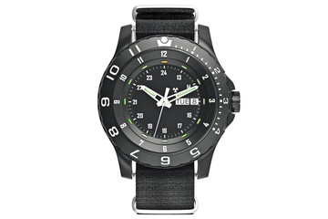 Military watch black, front view. 3D graphic