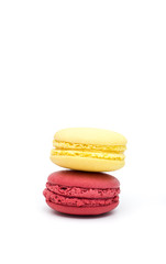 Sweet and colourful french macaroons or macaron on white background