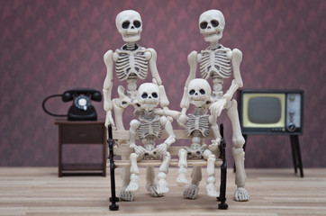 A vintage skeleton family portrait