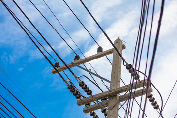 Electric power post with wire