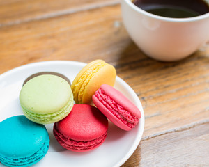 Macaroons on wood table